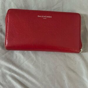 Balenciaga Crimson Leather Zip Wallet